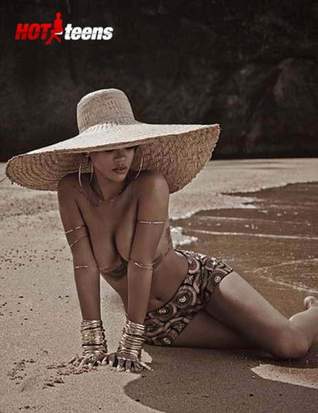 Riri topless at the beach