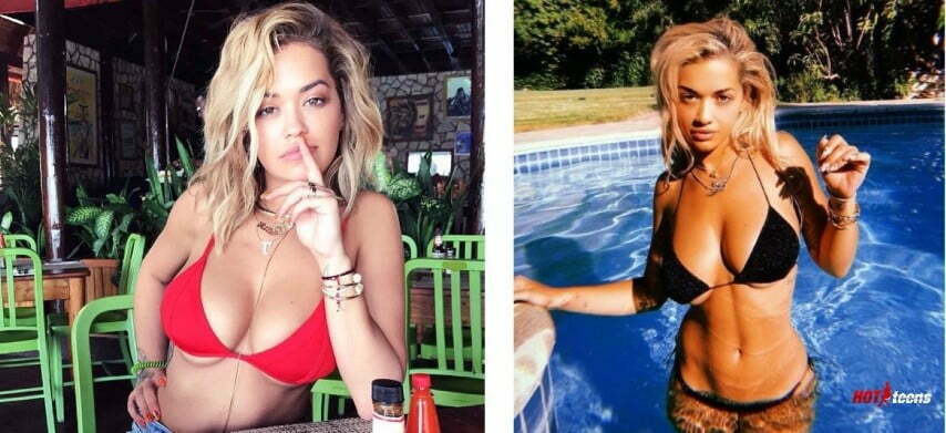Deep cleavage in bikini by Rita Ora