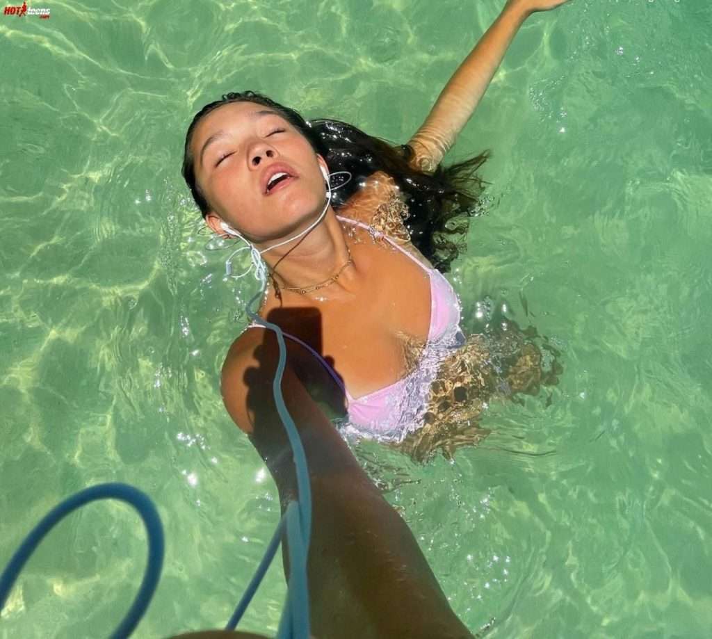 Asian model celeb boobs cleavage in water