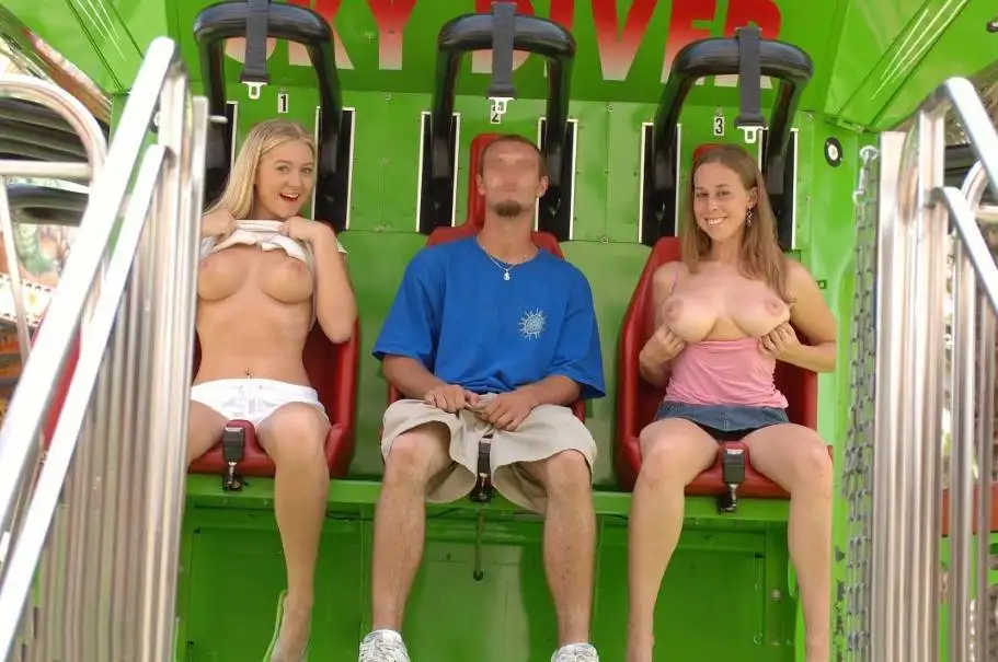 Exploited college babe flashing babe on amusement park.