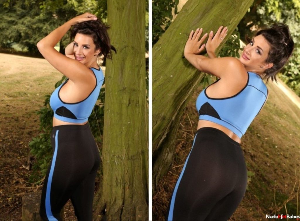 Busty Spanish babe taking monster tits photos in the forest.